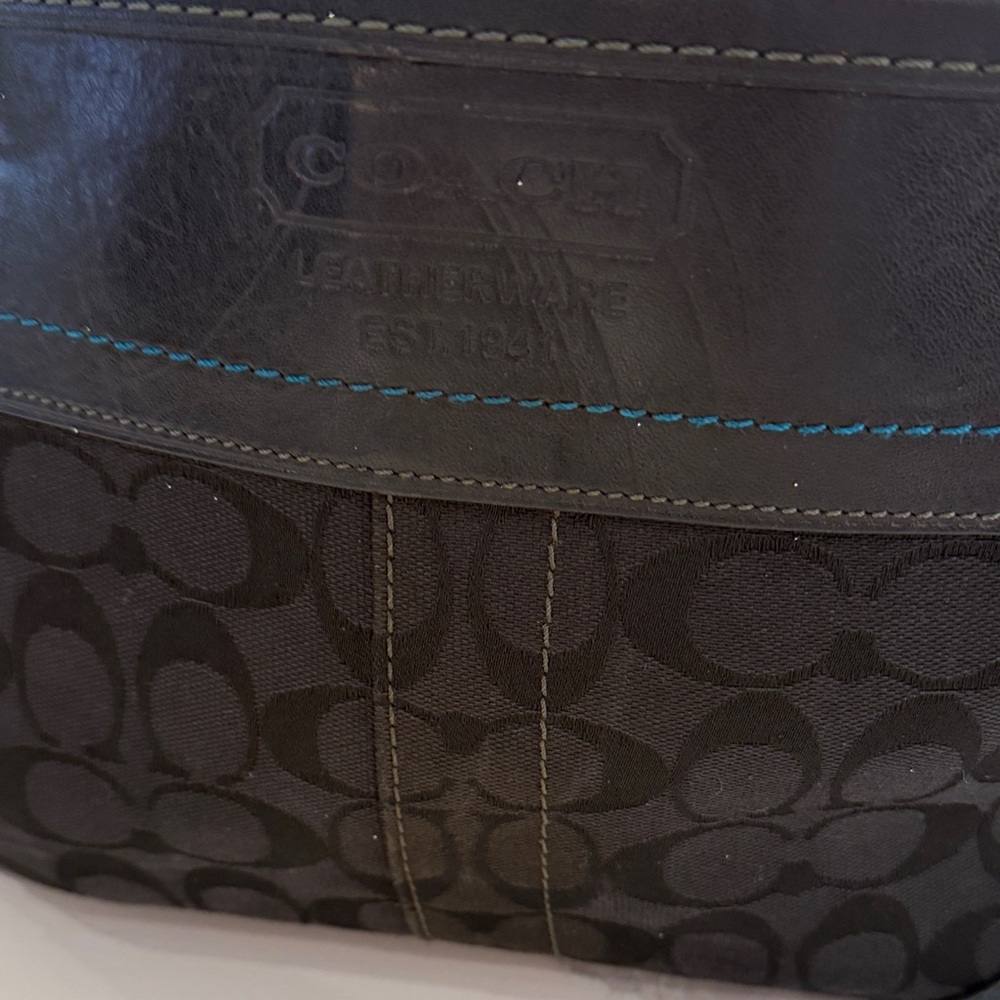 Coach Black Signature Jacquard Tote with Leather Trim